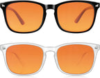 2 Packs Professional Sleep Glasses with 98.7% Blue Light Blocking Dual AR Coatings Amber Lens, Computer Gaming Glasses for Men Women, Anti Fatigue & Eye Strain