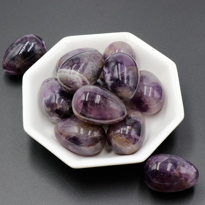 Erliway Natural Amethyst Crystal Eggs for Easter Day, 1.2 x 0.8" Palm Stone Egg, Polished Pocket Worry Gemstones, Crystals for Reiki Balancing Wicca Meditation Energy Anxiety Relax Decor