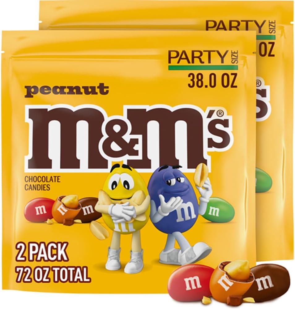 M&M'S Peanut Milk Chocolate Candy, Chocolate Candy Bulk, Party Size 38 oz Bag (Pack of 2)