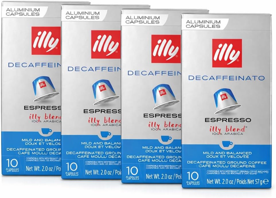 illy Aluminum Espresso Capsules - Compatible with Nespresso Machines - Decaf Coffee - Single Serve Capsules 10 Count (Pack of 4)