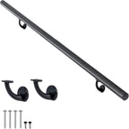 12 FT Modern Aluminum Handrail Set, handrails for Indoor Stairs,Deck,Slope, Wall Mounted Staircase handrails, Zink Alloy Brackets Included,Rust Free. (Matte Black, 12 FT)