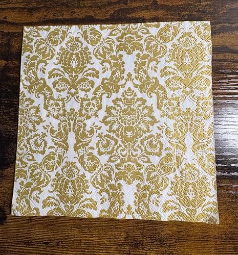 Boston International L797099 IHR Lunch Paper Napkins, 6.5" X 6.5", Palais White/Gold