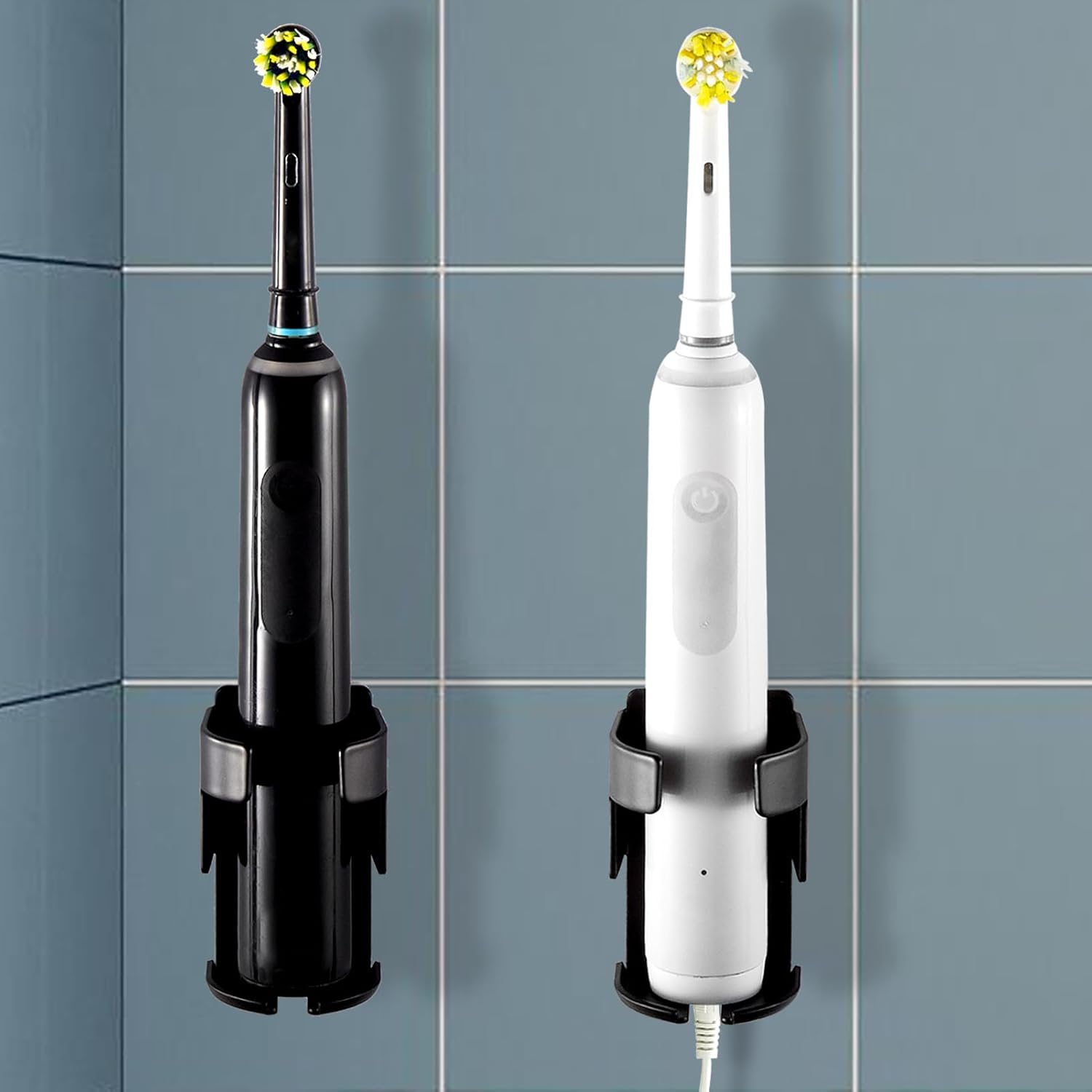 All Metal Electric Toothbrush Holder for Bathroom - Wall Mounted with Nano Adhesive - Slot for Sonicare Oral-B Tooth Brush Charger Base - 2 Pack- (Matte Black)