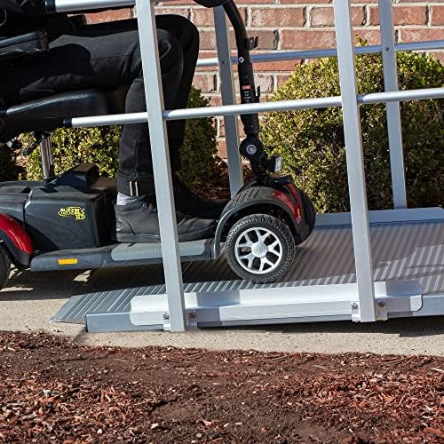 12' Wheelchair Ramp with Handrails for Home Steps, 850 lb Capacity, Non-Slip, Scooter Walker Entry Access, Silver Spring