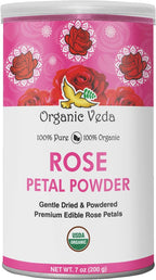 Organic Veda Edible Rose Petal Powder - Rose Petal Powder for Cooking, Herbal Tea, Smoothies, Toppings - Natural Rose powder for DIY Face Masks, Skin & Hair Care - Vegan, No Gluten (7 oz)