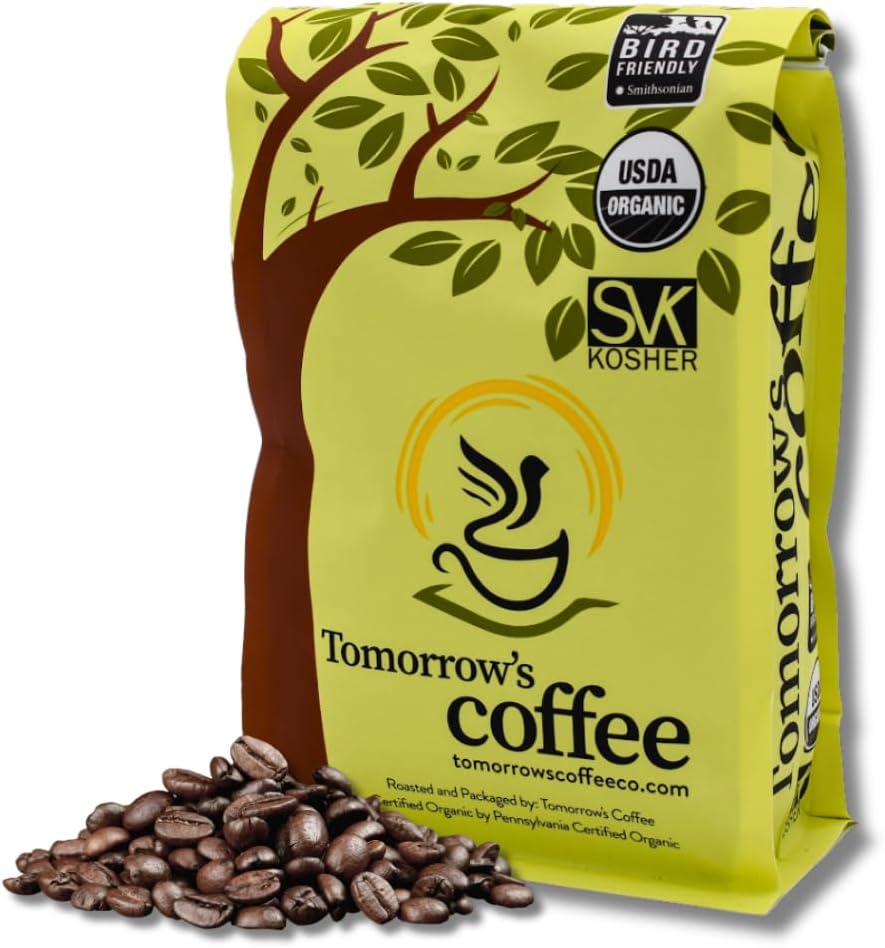 Tomorrow's Coffee Organic, Smithsonian Bird Friendly Certified, Fair Trade, Shade Grown Coffee, Dark French Roast with chocolate flavor | Sustains Amazon Rainforest, Compostable Bag, Eco-Friendly Packaging (1 lb., whole bean)