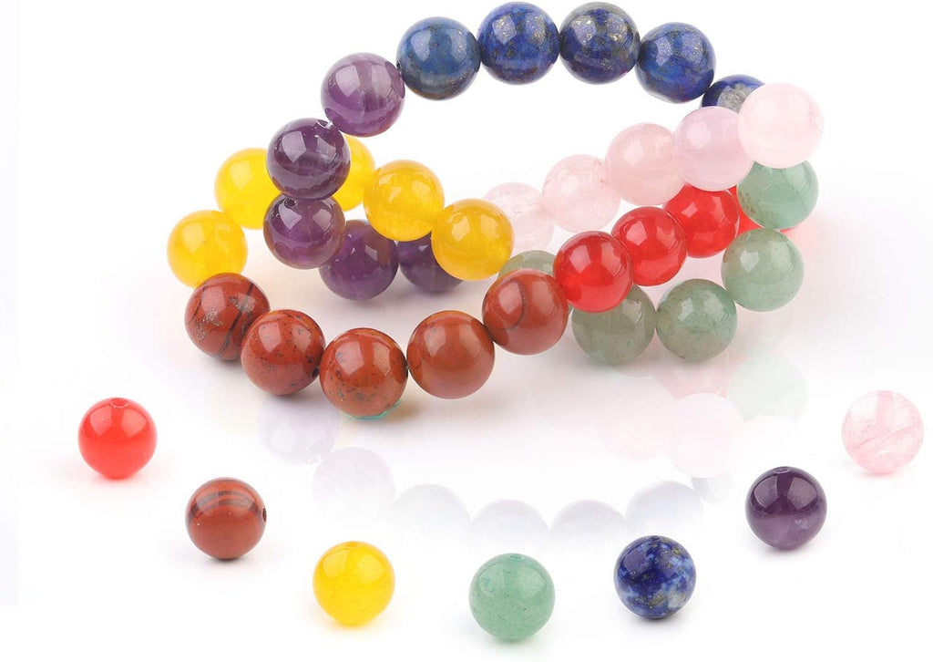 7 Chakra Gemstone Beads 10mm Polished Round Smooth Natural Chakra Stone 35pcs Healing Crystals and Stones for Jewelry Making Crafting 15Inch(7 Chakra Stone,10mm)