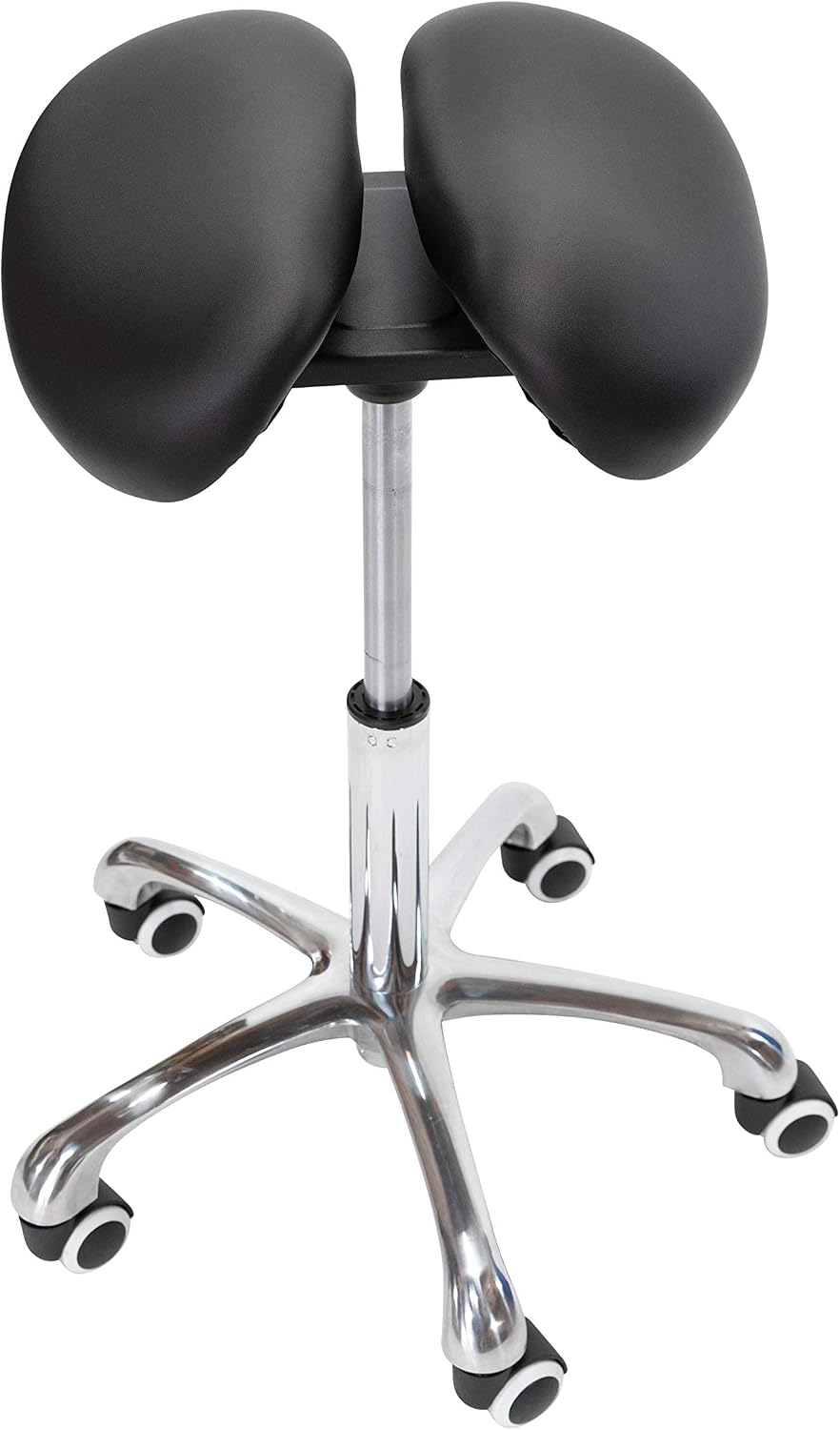 Saddle Stool with Wheels Rolling Chair - Ergonomic Split Seat Design, 360° Swivel Mobility, and Heavy Duty Adjustable Height - Professional Salon, Massage & Esthetician Spa Stool - (Black)