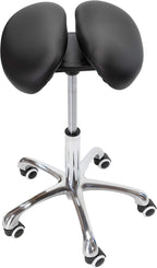 Saddle Stool with Wheels Rolling Chair - Ergonomic Split Seat Design, 360° Swivel Mobility, and Heavy Duty Adjustable Height - Professional Salon, Massage & Esthetician Spa Stool - (Black)