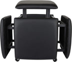 5 in 1 Nesting Ottoman Cube Chair, Stackable Stools, Leather Square Ottoman Bench, Foot Stool with Wheels for Living Room,Dining Room 15.75x15.75x16.54 inches