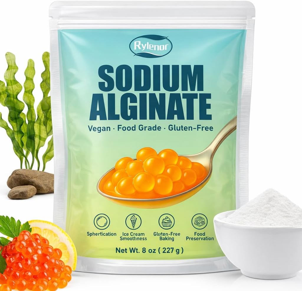8 oz Pure Sodium Alginate Powder Food Grade – Thickener & Gelling Agent for Spherification Caviar, Desserts, Meat Products, Dairy Alternatives | Vegan, Gluten-Free, Keto-Friendly, Chefs