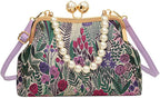 Vintage Embroidered Flower Handbag Retro Pearl Chain Crossbody Bag Clutch Kiss Lock Top Handle Shoulder Purse Wallet 2026
