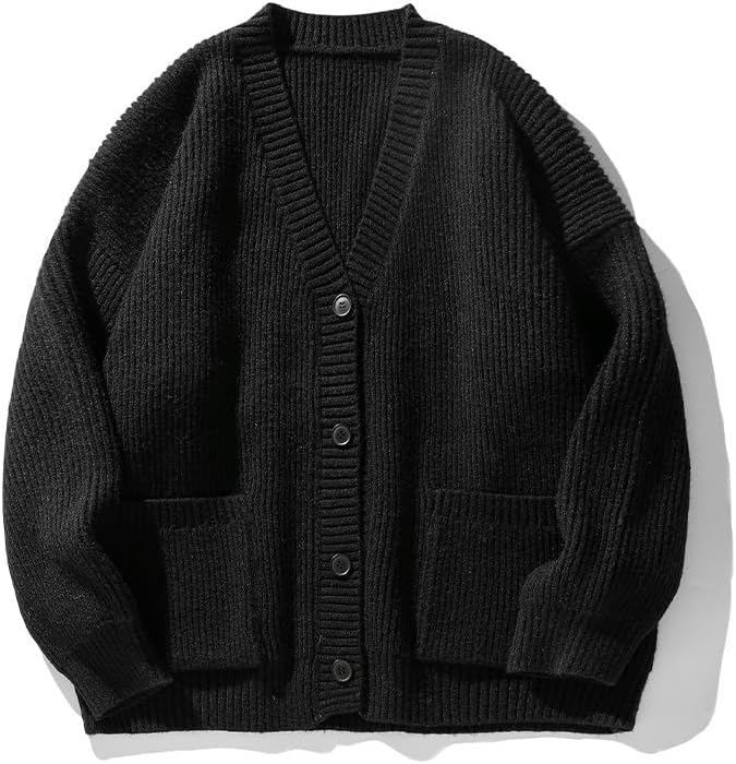 POHADON Mens Cardigan Sweater Button Down Long Sleeve V Neck Cable Knit Sweaters Japanese Streetwear Grunge Clothes