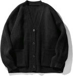POHADON Mens Cardigan Sweater Button Down Long Sleeve V Neck Cable Knit Sweaters Japanese Streetwear Grunge Clothes