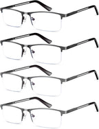 HIGHLIKE Blue Light Reading Glasses for Men, Metal Half Frame Readers Spring Hinge Clear Lens Eyeglasses with Pouches