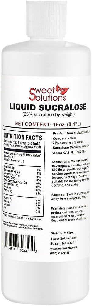 Concentrated Liquid Sucralose Sweetener, 25% Concentrated Sugar Alternative, 16 oz. Bulk for Drinks, Food, and Pastries, Zero Calories and No Carbs (1-Pack)