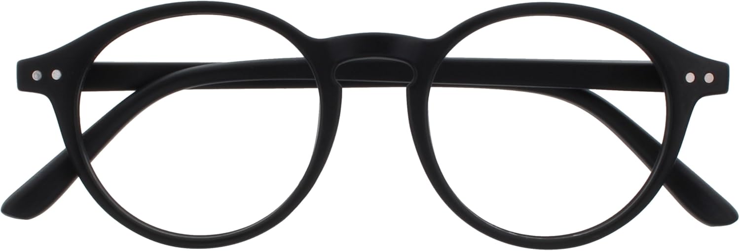 OPULIZE REY Reading Glasses for Women Men, Retro Round Frame with Spring Hinges, Matte Black +2.00 (Pack of 1)