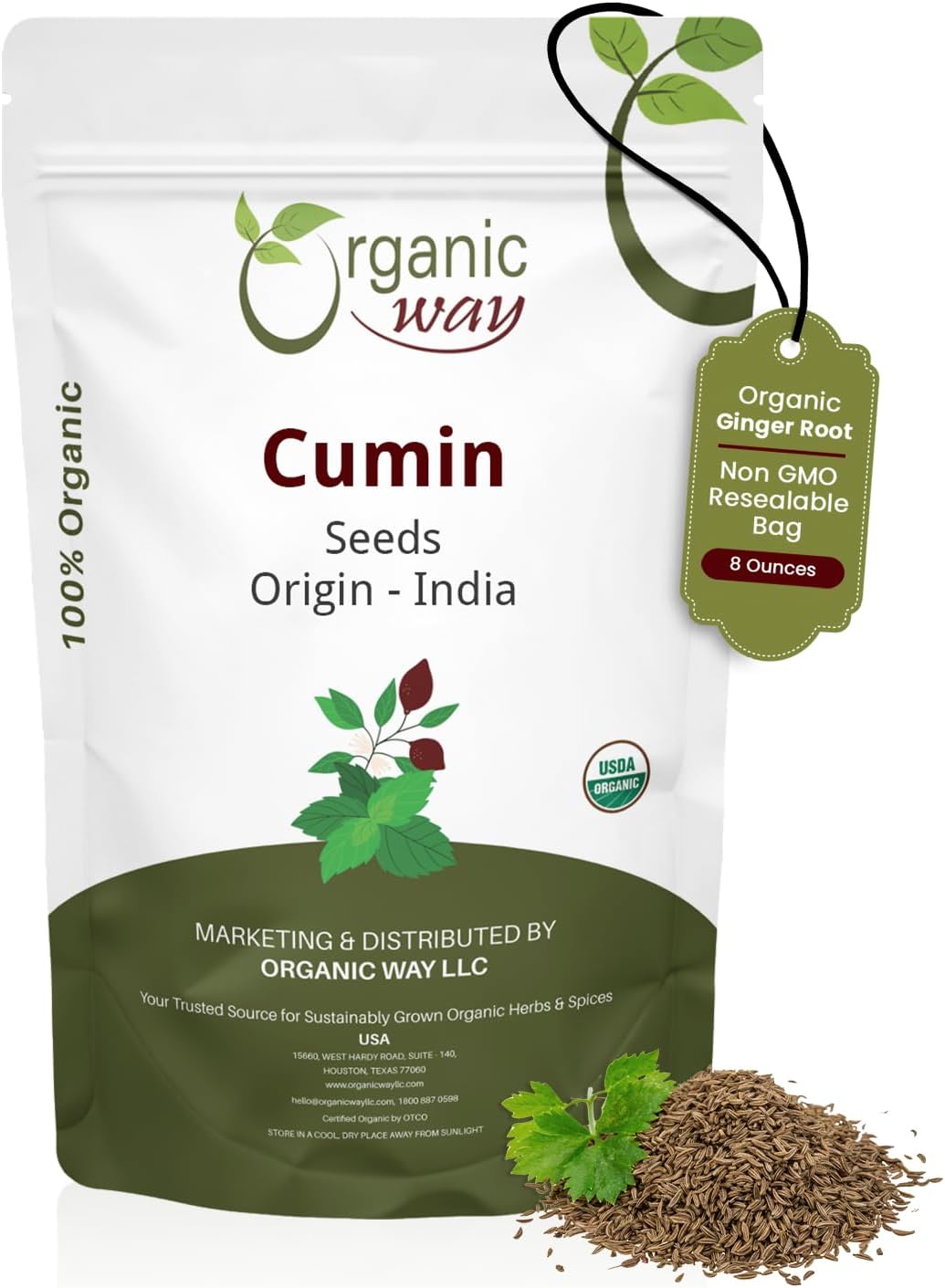 Organic Way Premium Cumin/Jeera Seeds Whole (Cuminum cyminum) - Adds Flavour & Aroma | Organic & Kosher Certified | Raw, Vegan, Non GMO & Gluten Free | USDA Certified | Origin - India (1/2 LBS)