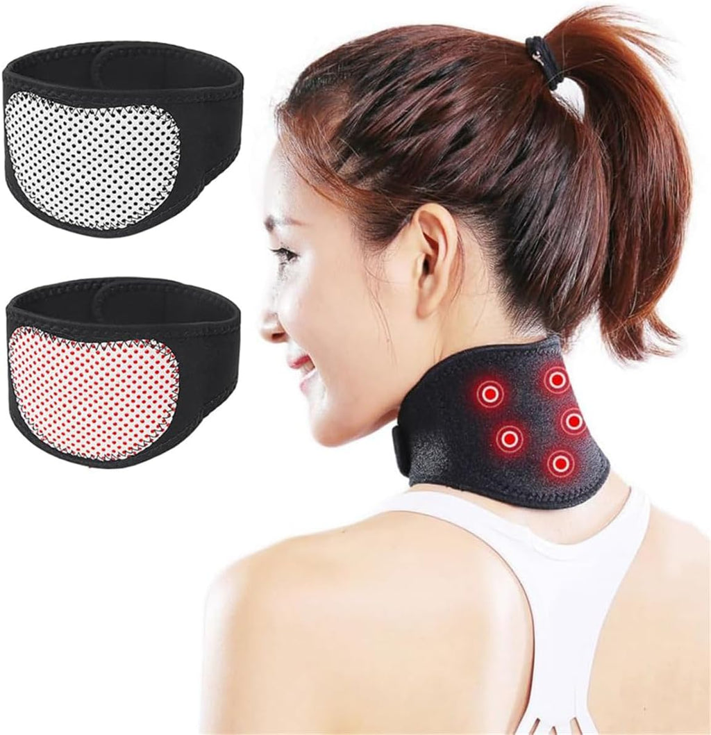 Magnetic Neck Brace, Soft Neck Brace with 5 Magnets Adjustable Self Heating Neck Support for Neck Pain Relief, 2 Pcs