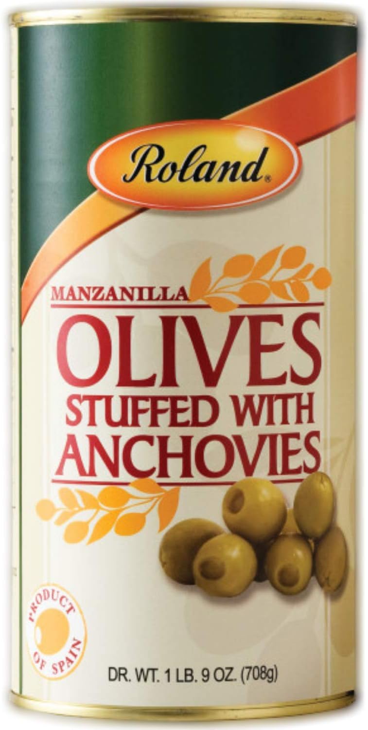 Roland Foods Manzanilla Olives Stuffed With Anchovies, Specialty Imported Food, 1 Pound 9 Ounce Can, Pack of 2