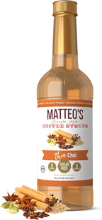 Matteo's Chai Syrup for Coffee, Lattes, Cappuccinos & Desserts – Sugar-Free Sweetener for Beverages, Keto Friendly, Zero Calories, Indulgent Flavor, Non-Alcoholic, Ideal for Hot Drinks 33.8oz (1pk)