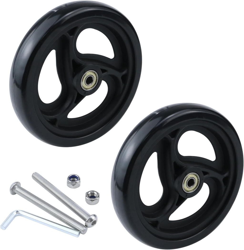 MY MIRONEY 2PCS 6 Inch Wheel Replacement for Wheelchairs, Walkers, PVC Wheelchair Front Wheels Rollator Black Universal Walker Casters Rollers Wheels with Mounting Screws and Hex Key