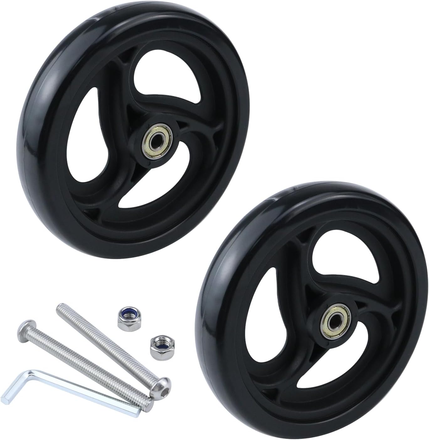 MY MIRONEY 2PCS 6 Inch Wheel Replacement for Wheelchairs, Walkers, PVC Wheelchair Front Wheels Rollator Black Universal Walker Casters Rollers Wheels with Mounting Screws and Hex Key
