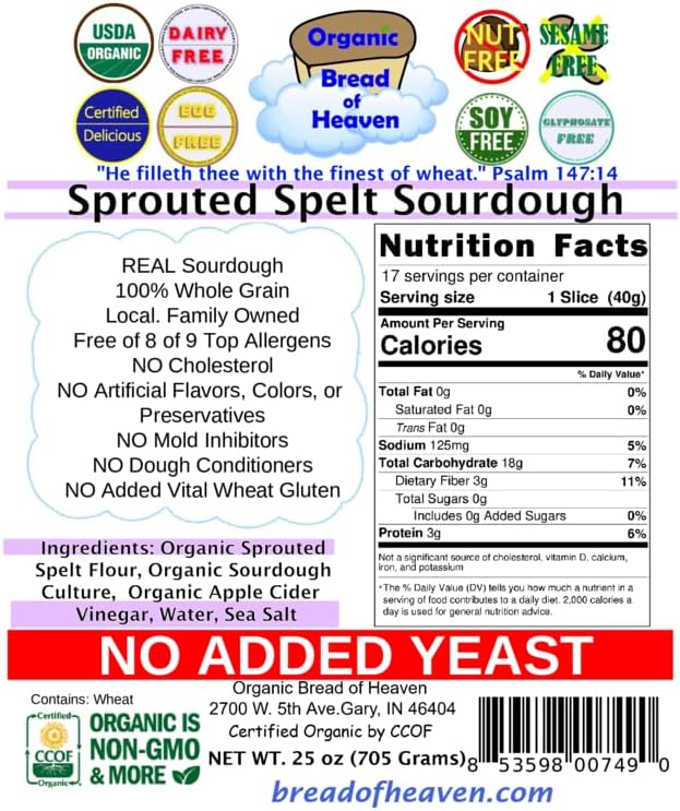 Organic Bread of Heaven ~ Sprouted Spelt Sourdough ~ 2 loaves ~ USDA Organic