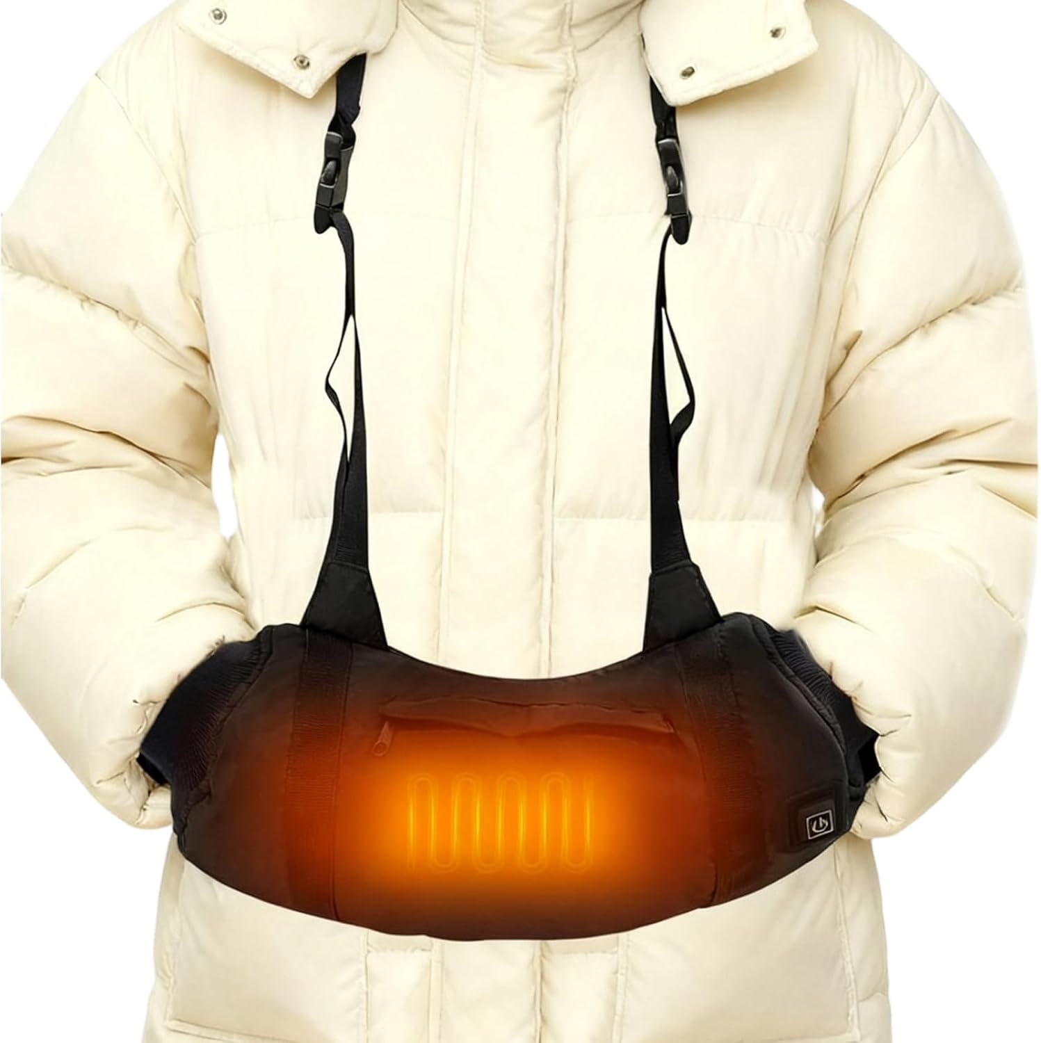 Heated Hand Warmer Pouch,Portable USB Heated Hand Muff,with 3 Levels Heating,Zipped Pocket and Adjustable Strap,for Hunting,Fishing,Hiking,Camping(No Power Bank)