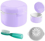 Denture Case, Denture Bath, Denture Cups for Soaking Dentures, Denture Brush with Case, Denture Bath with Rinsing Basket, Easy to Carry and Clean Retainer Case Denture Cleaning kit