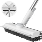 Floor Scrub Brush with Long Handle, 3 in 1 Scrape and Heavy-Duty Stiff Bristle Scrubber Brush for Cleaning Shower Bathroom, Patio, Pool, Garage, Kitchen, Wall and Deck (White, 1 Pack)