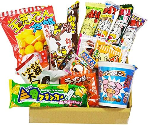 Japanese Dagashi 18 pcs assortment & Cup Noodles ramen BUTAMEN set special BOX with AKIBA KING sticker