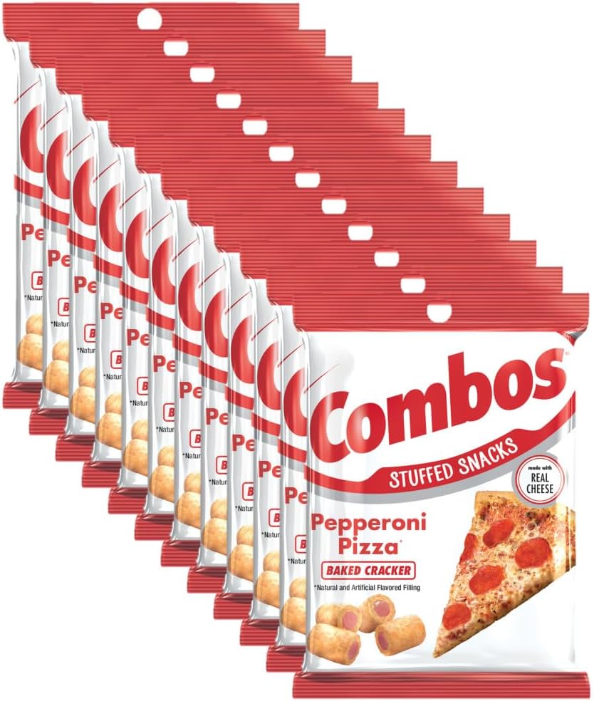 COMBOS Cheese Snacks - Pepperoni Pizza Pretzel Baked Snack Packs, Cheese Crackers Snacks, 6.3-Ounce Bag Bulk Box (Pack of 12)