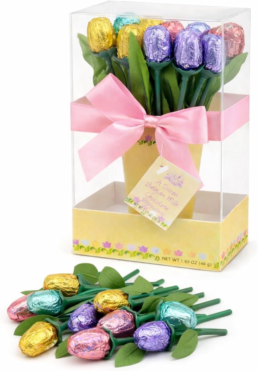 Milk Chocolate Tulip Flowers Bouquet, 1.2 Oz, Mother's Day Gift, Easter Basket Stuffer, Colorful Foil Wrapped