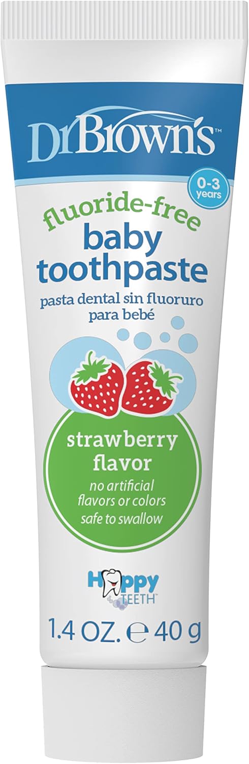 Dr. Brown’s Fluoride-Free Baby Toothpaste, Infant & Toddler Oral Care, Strawberry, 1-Pack, 1.4oz/40g, 0-3 Years