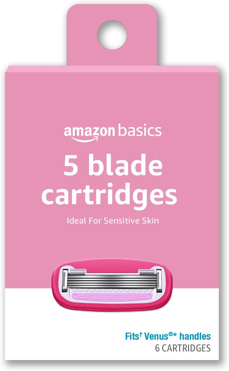 Amazon Basics Women's 5-Blade Razor Refills for Smooth Close Comfortable Shave, Moisturizing, Fits Venus Handles, 6 Cartridges