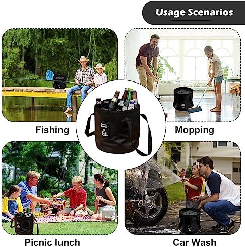 Collapsible Bucket with Handle, Lightweight Folding Water Container, Portable Collapsible Bucket for Fishing, Camping, Hiking, Backpacking, Outdoor Survival, Car Washing Black 20L