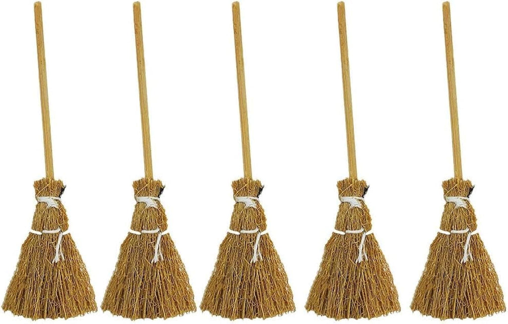 5 Pcs Brown Mini Witches Broomstick Broom Halloween Straw Craft Brush Decorations Witches Wizard, Fairy Decoration, Cinnamon Broom, Angle Brooms
