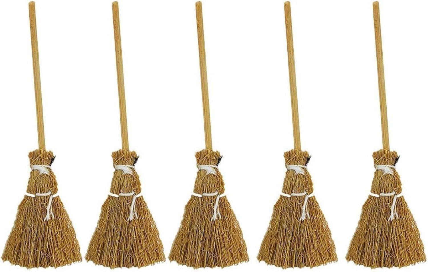 5 Pcs Brown Mini Witches Broomstick Broom Halloween Straw Craft Brush Decorations Witches Wizard, Fairy Decoration, Cinnamon Broom, Angle Brooms
