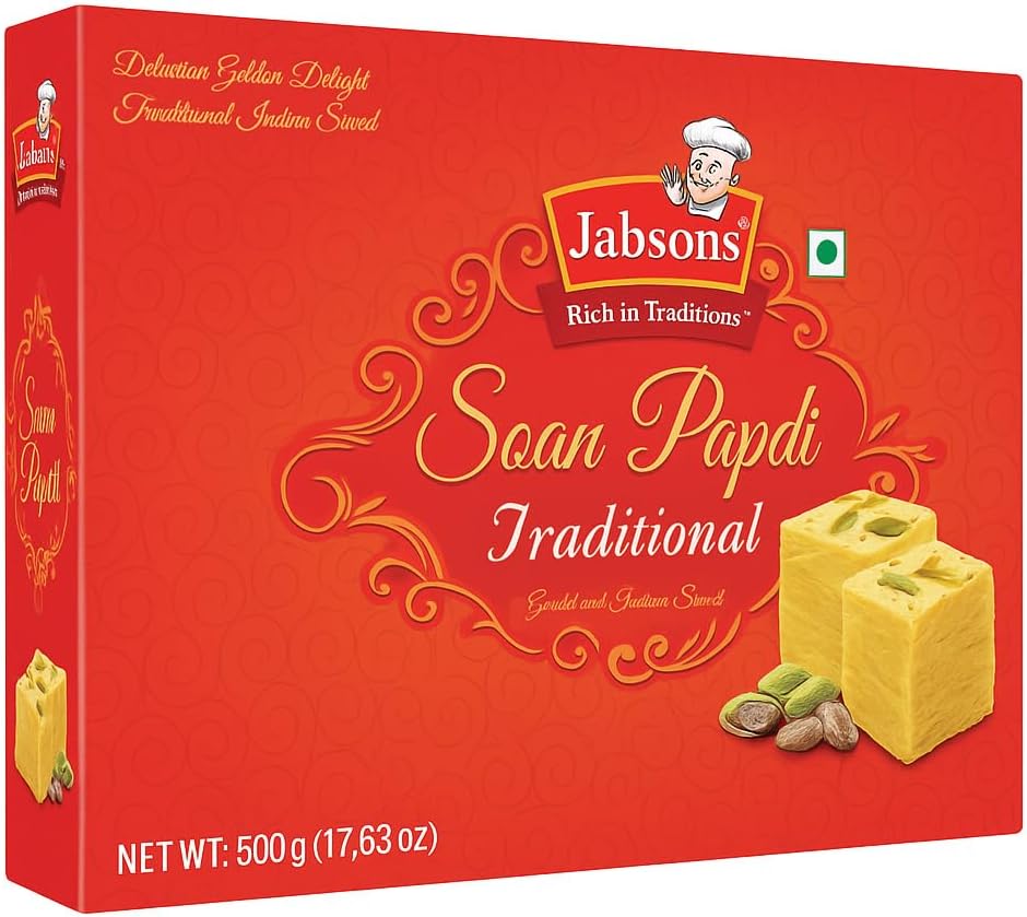 Jabsons - Traditional Soan Papdi, Flaky Indian Sweet, 17.6 oz (500 G)