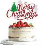 Merry Christmas Cake Topper, Red glitter Xmas Holiday Cake Decorations, for Winter, Santa, Happy New Year Party, Christmas Theme Gingerbread Man Party Cake Decorations