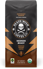 Death Wish Coffee, Organic and Fair Trade Medium Roast Ground Coffee, 16 Ounce (Pack of 1)