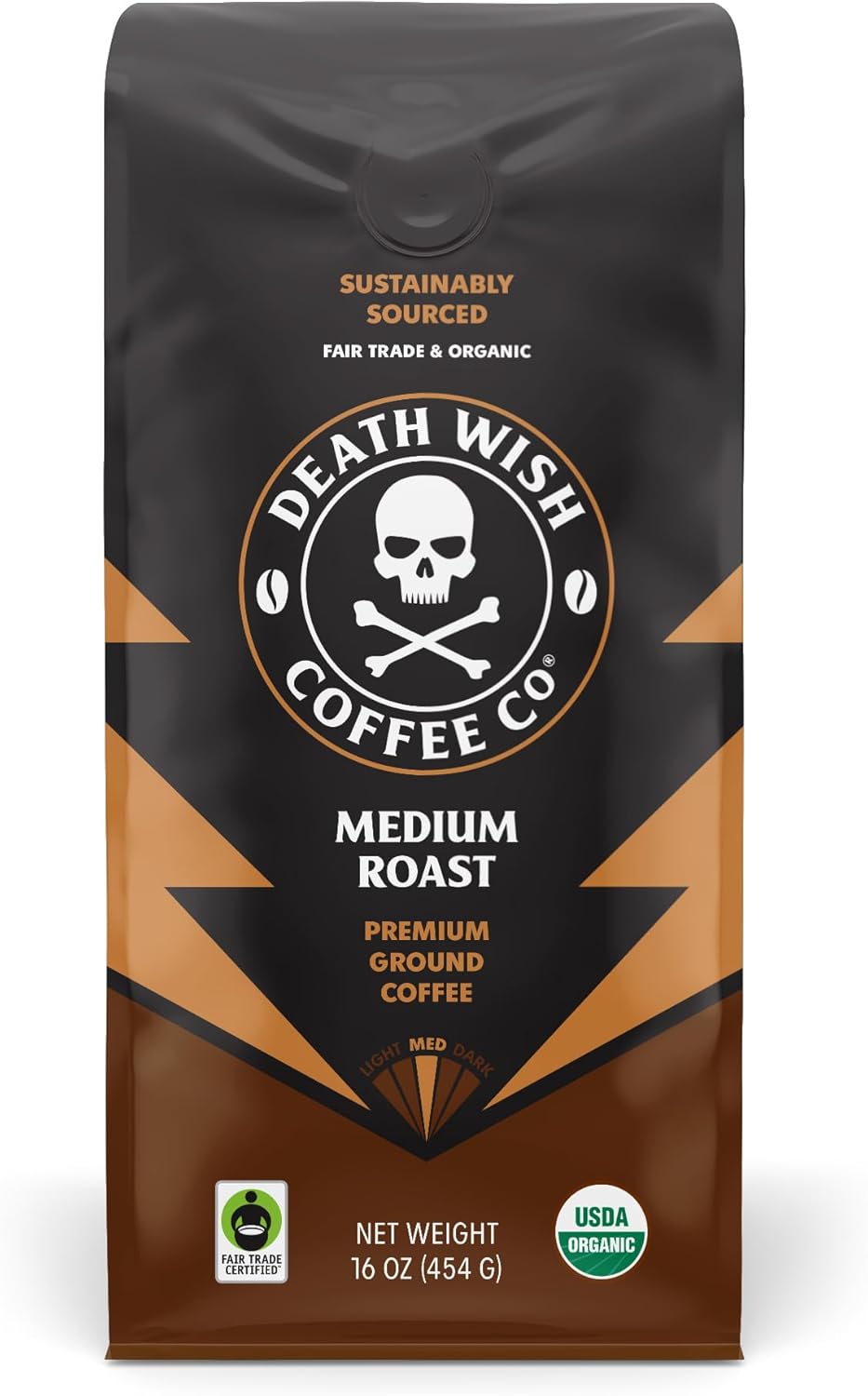 Death Wish Coffee, Organic and Fair Trade Medium Roast Ground Coffee, 16 Ounce (Pack of 1)