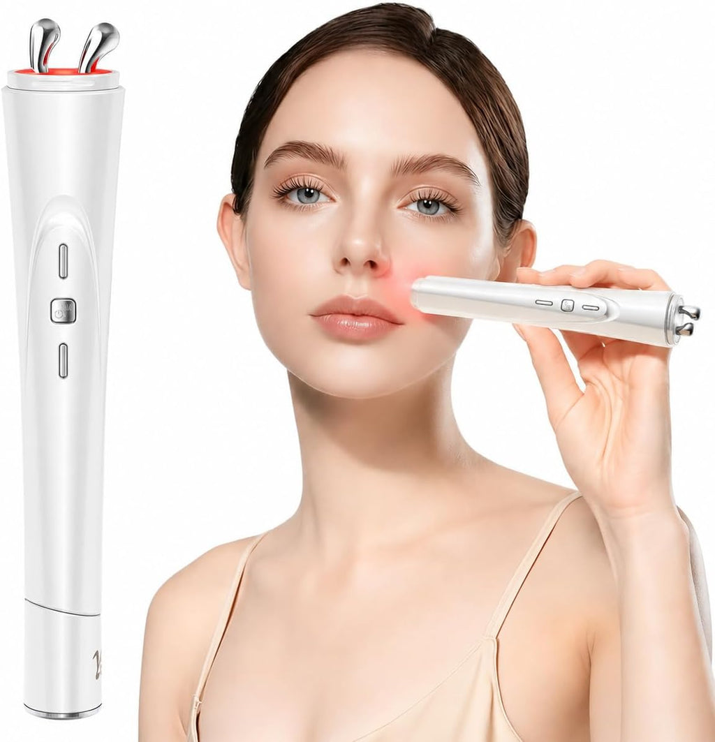 2-in-1 Facial & Eye Massager with Red Light, Rotation & Vibration for Puffiness, Firming & Smoothing – Facial & Eye Sculpting Tool for Fine Lines, Wrinkles & Eye Contours