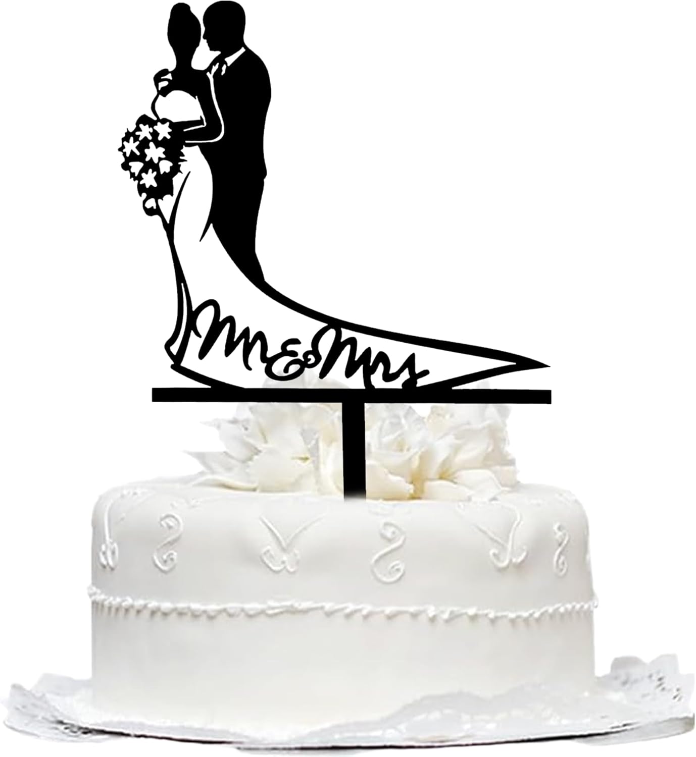 Mr & Mrs Wedding Cake Topper - Black Mirror Acrylic Bride and Groom Cake Decoration for Weddings, Anniversaries, Proposals & Engagement Parties (Style 3)