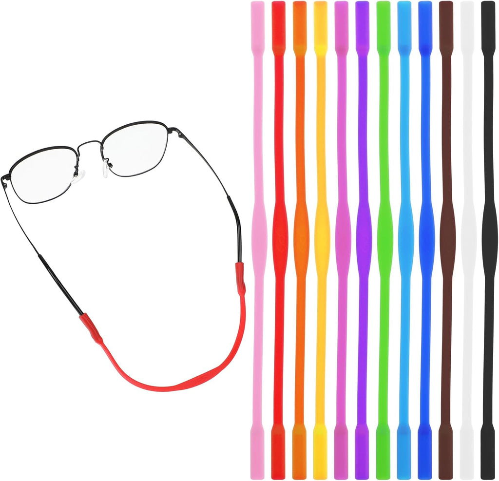 Qianyu 12 Pcs Elastic Sports Glasses Straps Anti-Slip Silicone Safety Toddlers Eyeglass Straps No Tail Eyewear Retainers Soft Adjustable Sunglass Cord Holder for Kids Men and Women