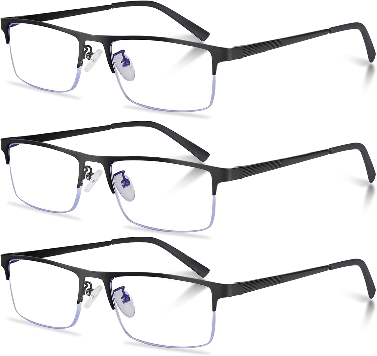 3-Pack Reading Glasses for Men, Lightweight Metal Half Frame Blue Light Blocking Computer Readers, Filter UV Ray/Computer Glare with Spring Hinge Eyeglasses(3PCS Black,+3.0)