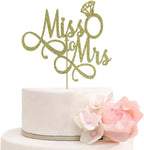 Miss To Mrs Cake Topper, Glitter Wedding Engagement Bridal Shower Bachelorette Party Decorations Supplies, Gold