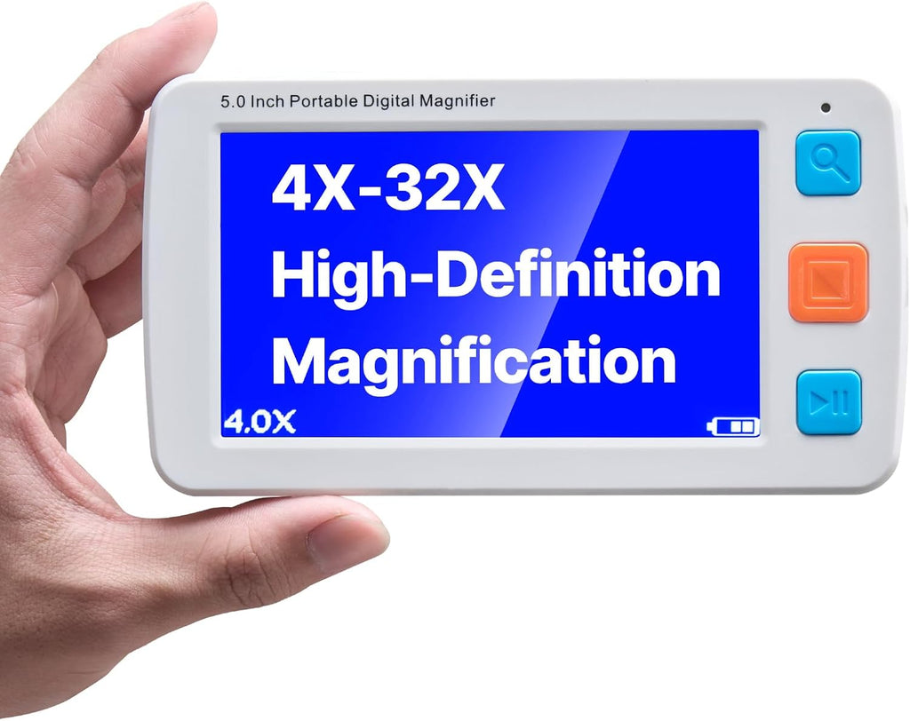 VEVOR Portable Digital Magnifier, 5-inch HD Electronic Video Magnifier for Low Version, 4X - 32X Zoom Electronic Reading Aid with 17 Color Mode, AV Output, Foldable Handle & 5-Level Screen Brightness