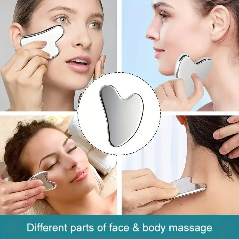 Stainless Steel Gua Sha Tools for Face, Metal Guasha Board Facial Tool Lymphatic Drainage Skin Care Massager for Body Eyes Neck